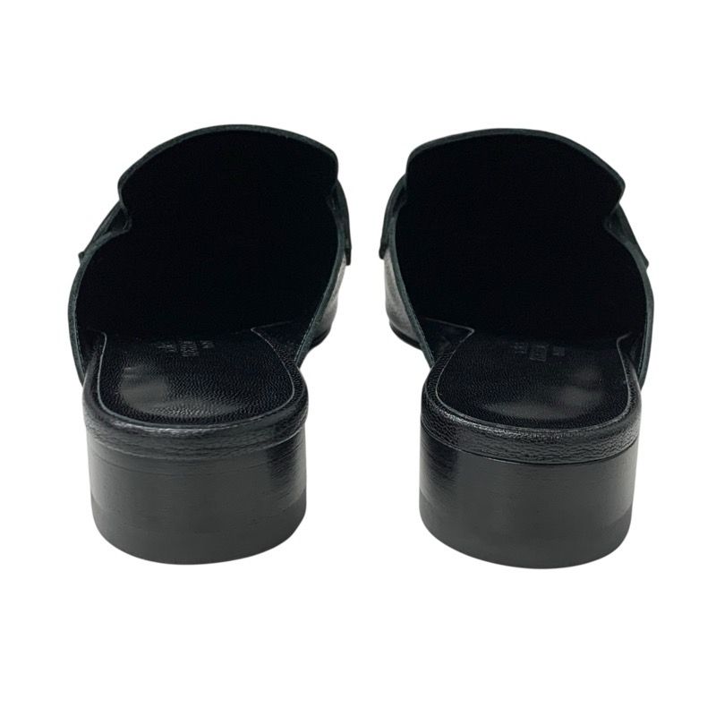 Hermes Vincennes Sandals Shoes Leather Black Silver Mule Carriage Hardware