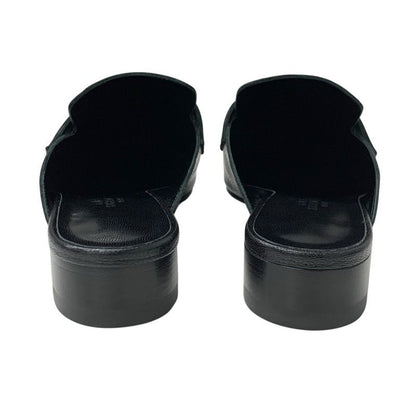 Hermes Vincennes Sandals Shoes Leather Black Silver Mule Carriage Hardware