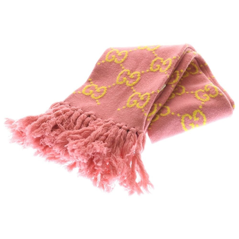 Gucci GG Wool Jacquard Scarf Logo Muffler Pink