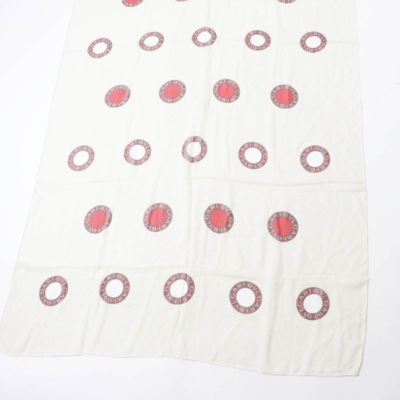 bvlgari 100% Silk Scarf Light Beige Brown Red Women