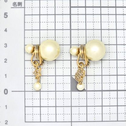 DIOR Tribales Clip Earrings Binaural Star Clover Charm White Resin Pearl White