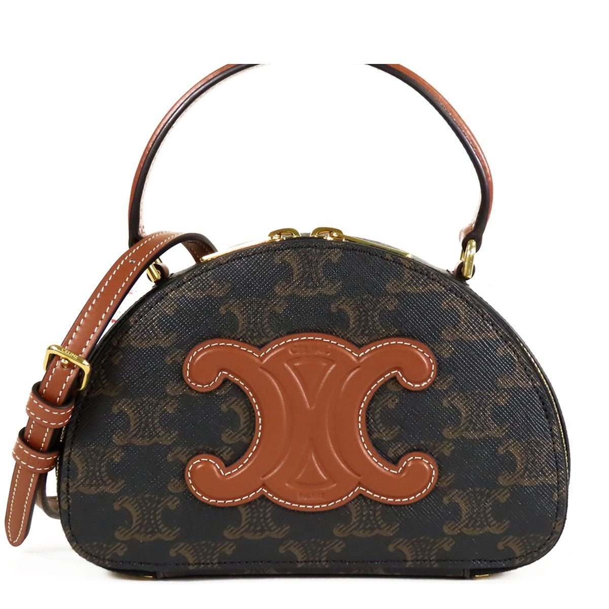 Celine Half Moon Case Tan Calfskin Triomphe Canvas 3way Shoulder Bag