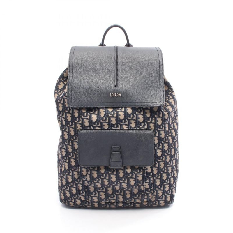 Christian Dior Backpack Oblique Beige Navy Nylon Leather