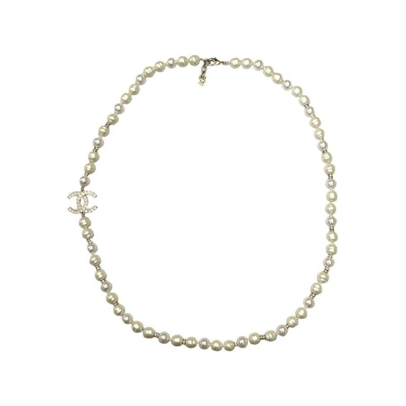 Chanel Long Necklace Coco Mark Pearl Rhinestone