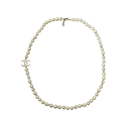 Chanel Long Necklace Coco Mark Pearl Rhinestone