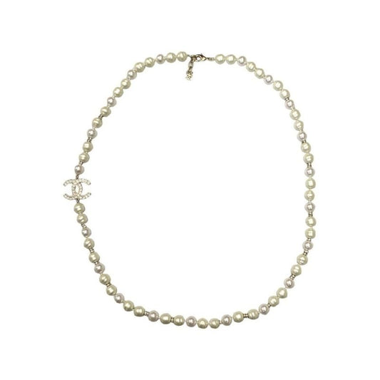 Chanel Long Necklace Coco Mark Pearl Rhinestone