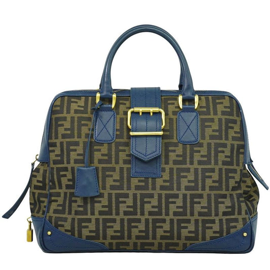 Authentic Fendi Zucca Handbag Canvas Brown Blue 8bn069 Zucca Bag Pre-owned