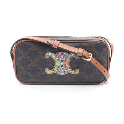 Celine Shoulder Bag Triomphe Mini Black Multi Canvas Brown Multi-color