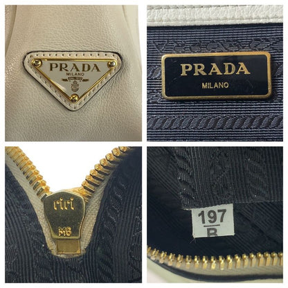 Prada Logo Shape Pressed White Gold Hardware Leather Shoulder Bag Pochette