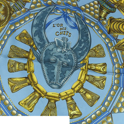 Hermes Carre 90 Blue Gold Silk L'or Des Chefs Scarf — view 2