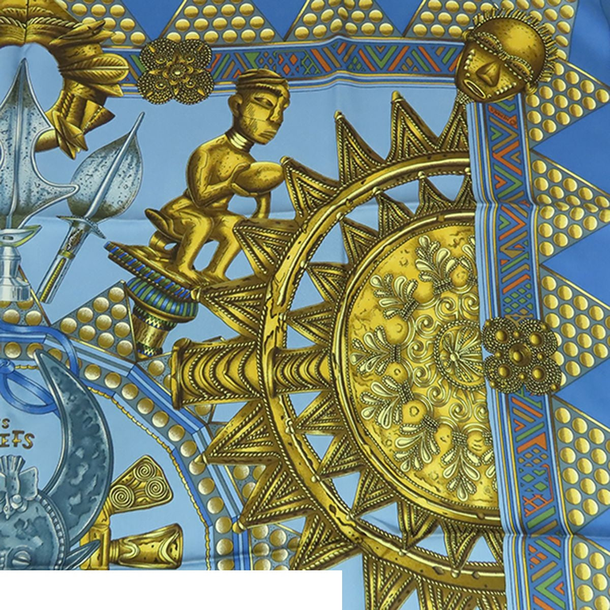 Hermes Carre 90 Blue Gold Silk L'or Des Chefs Scarf — view 3