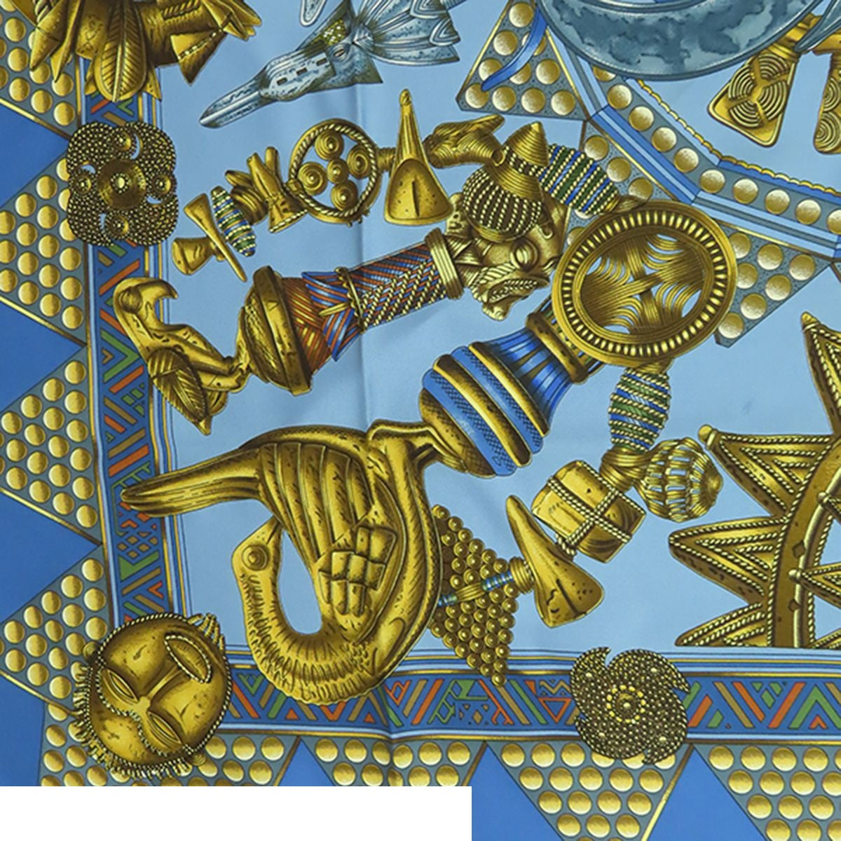 Hermes Carre 90 Blue Gold Silk L'or Des Chefs Scarf — view 6