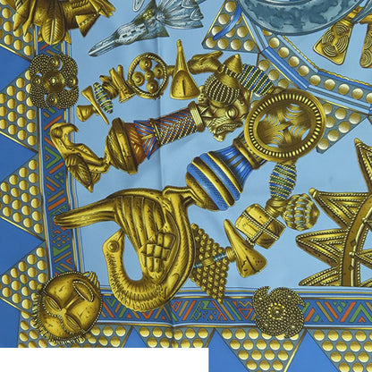 Hermes Carre 90 Blue Gold Silk L'or Des Chefs Scarf — view 6