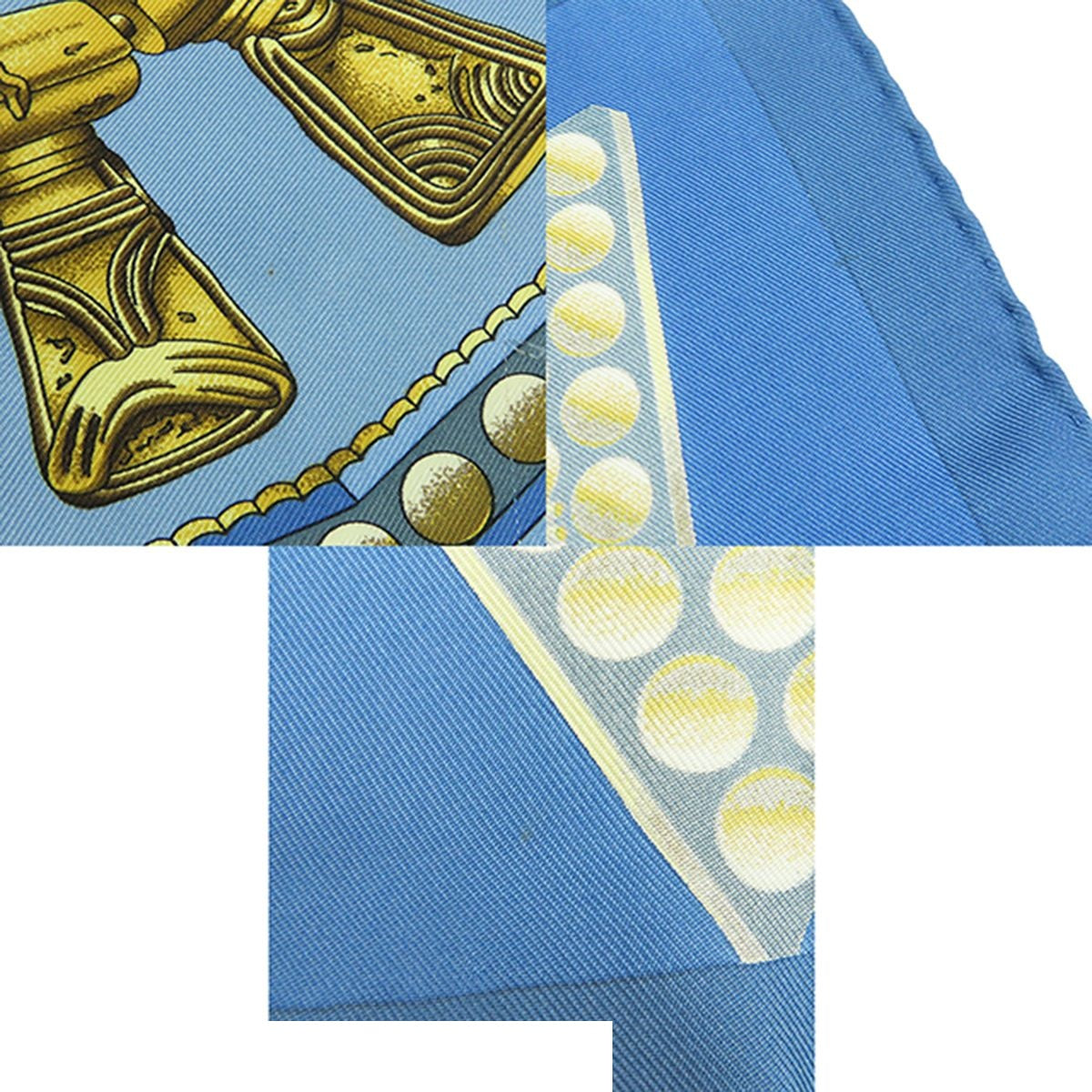 Hermes Carre 90 Blue Gold Silk L'or Des Chefs Scarf — view 8
