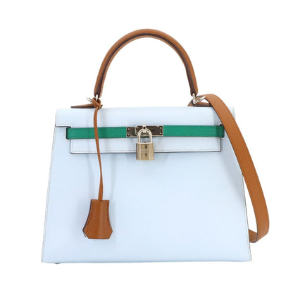 Hermes Kelly 25 Epsom Blue Brum Vert Jade Gold 2-Way