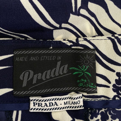 Prada - Silk Allover Flower Print Tapered Pants - 38S - Navy White - Women's