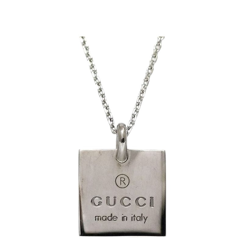 Gucci Square Logo Plate Necklace Silver