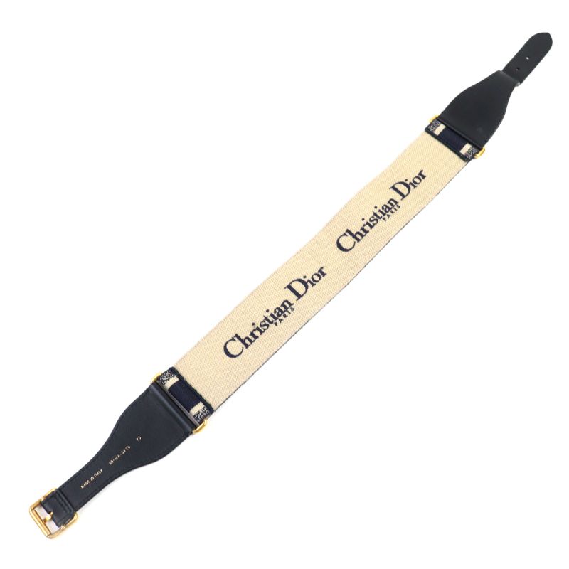 Christian DIOR 50-ma-0220 Embroidery Logo Canvas Belt Indigo Blue With Box And