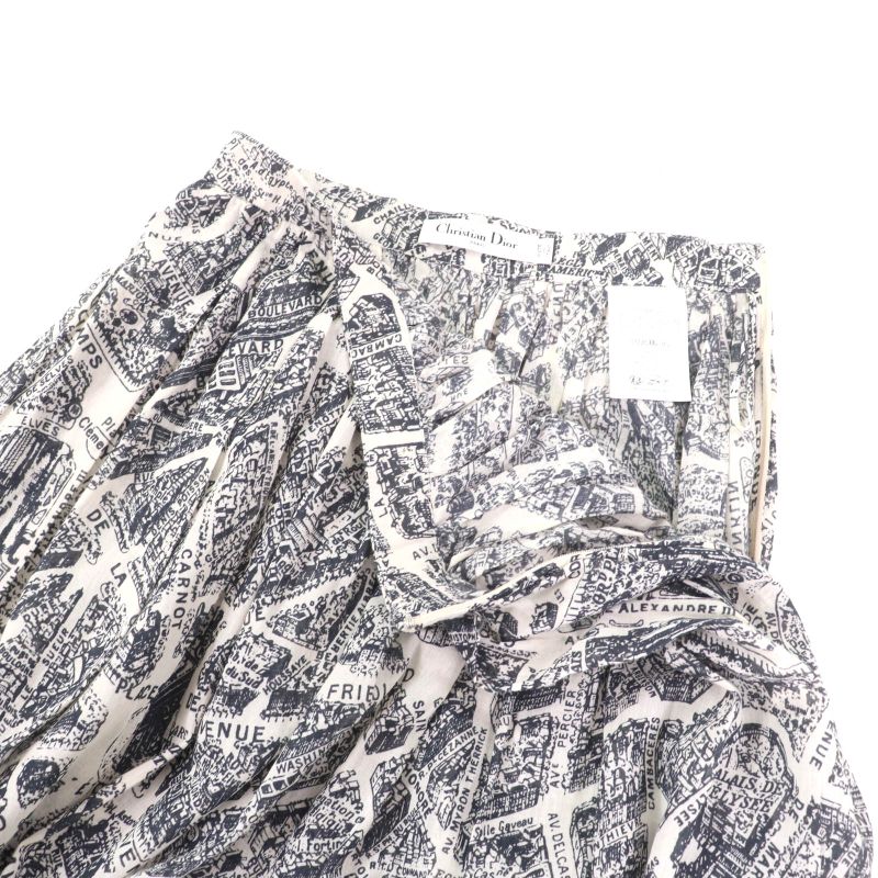 Christian DIOR 351j90a3294 100% Cotton Pleated Midi Plain Paris Skirt With