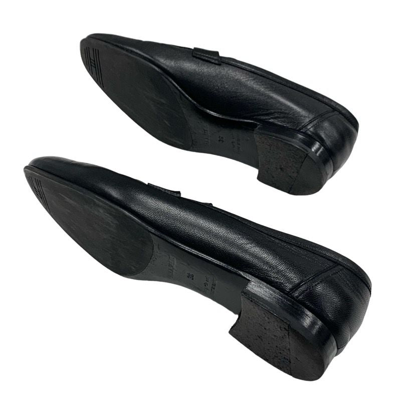 Hermes Paris Loafers Shoes Leather Black Silver Moccasins Flat Shoes Hhardware