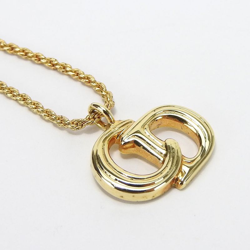 Christian Dior Necklace Metal Gold Plated Accessories CD Logo Ladies Women