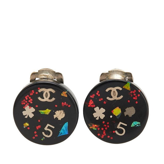Chanel Coco Mark Mademoiselle Clover 5 Round Black Multicolor Plastic Plated