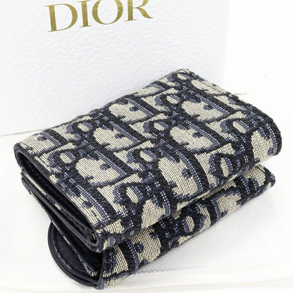 Dior Trifold Wallet With Coin Purse Oblique Saddle Compact Wallet Canvas X Calf