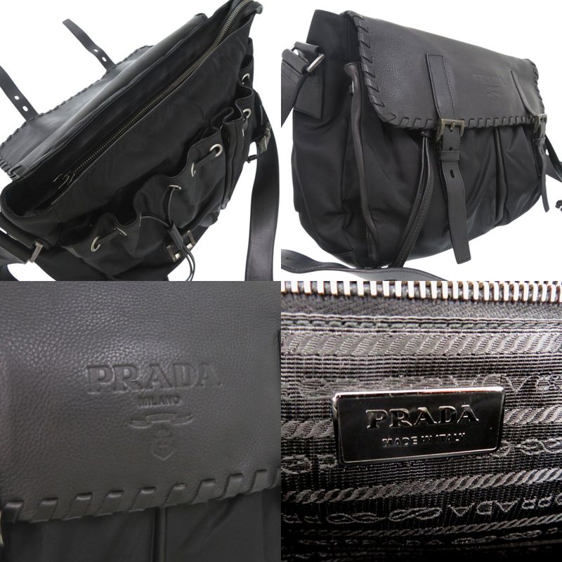Prada Messenger Bag Bt0582 Crossbody Shoulder Bag Leather Nylon NERO 1191 Prada