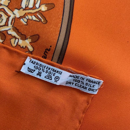 Hermes Carre 90 Neige D'antan Last Year's Snow Orange Scarf 100% Silk