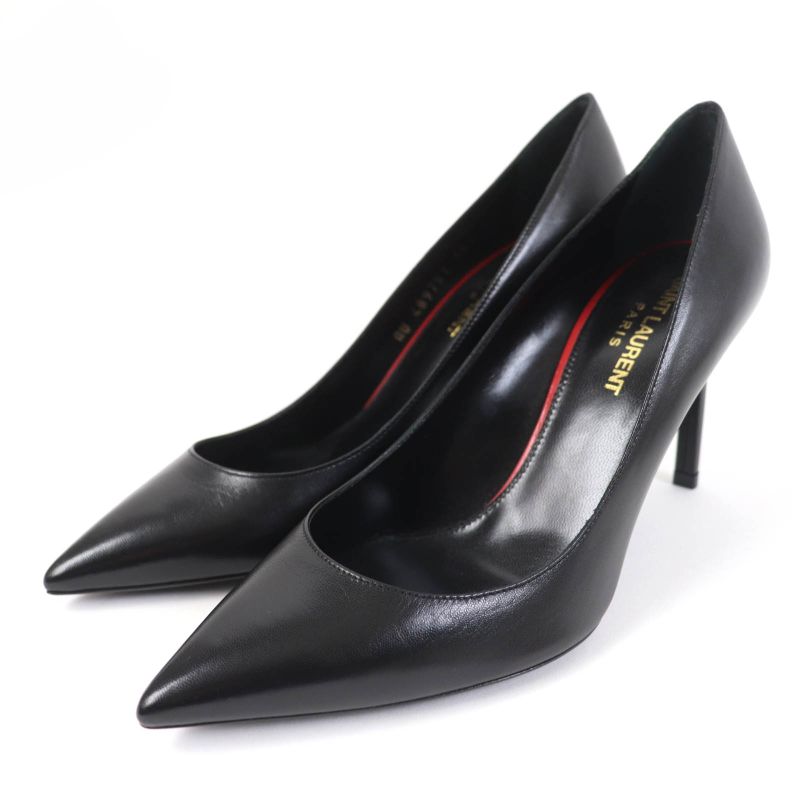 Saint Laurent Paris 489751 Aniya Pointed Toe Leather Pumps Black 36.5 With Box