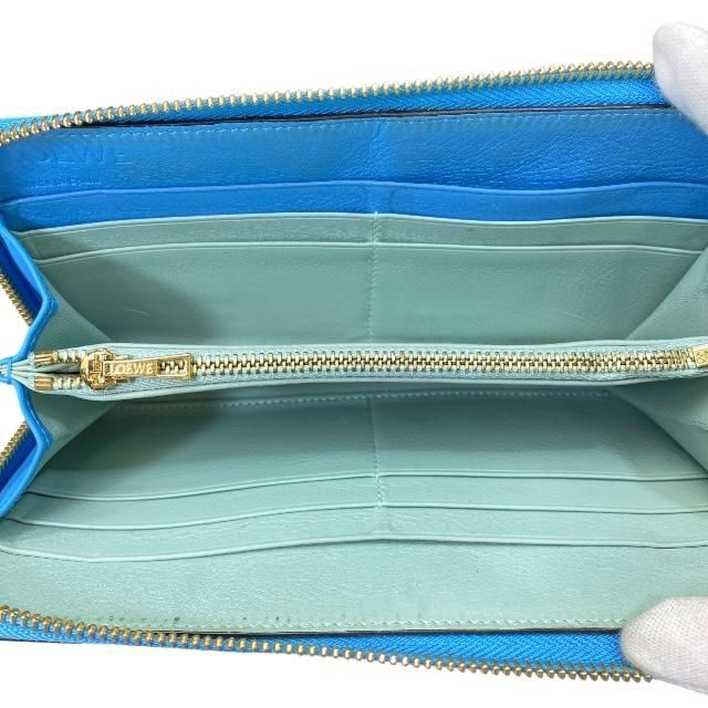 Loewe Wallet Long Wallet Round Zipper Anagram Leather Sky Blue Mint