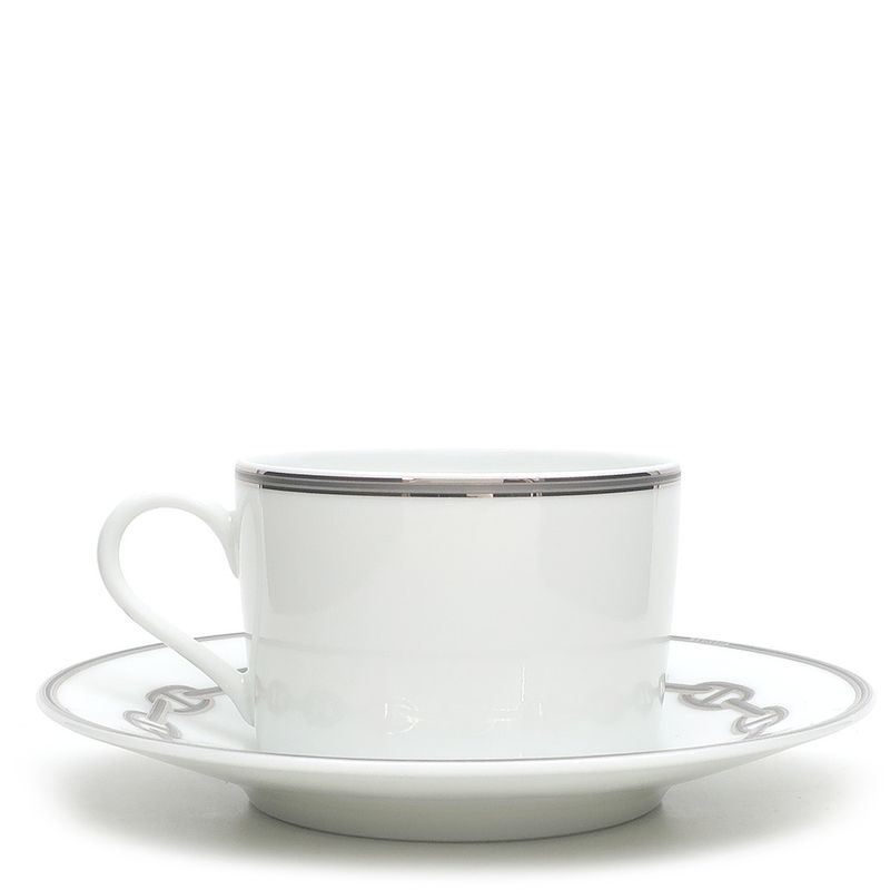 Hermes Tableware Chaine D'ancre Morning Cup and Saucer Porcelain Platinum