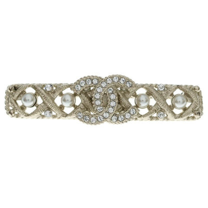 Chanel CC Logo Brooch Rhinestone Gold Barrette