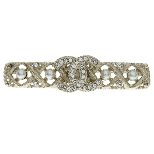 Chanel CC Logo Brooch Rhinestone Gold Barrette