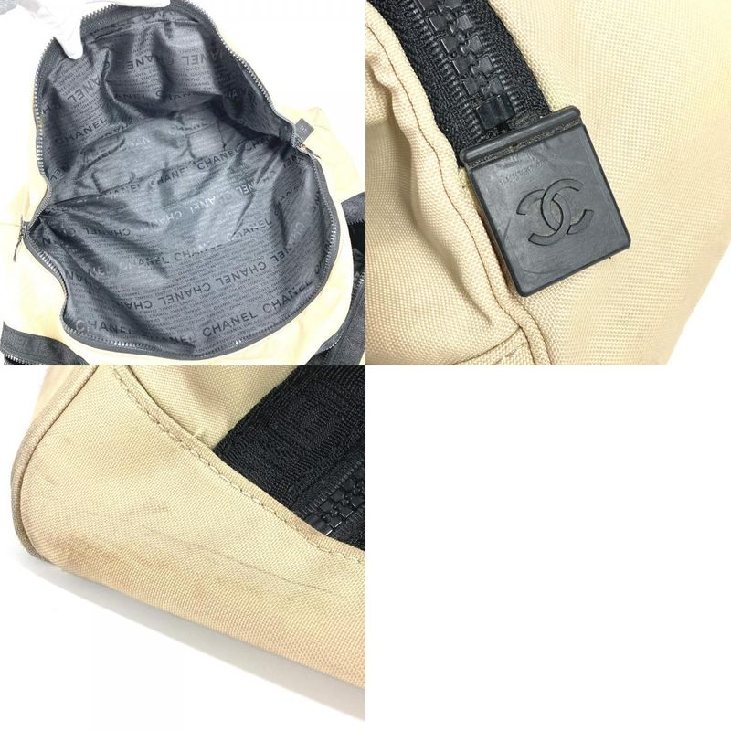 Chanel Boston Bag CC Coco Mark Logo Nylon Canvas Beige