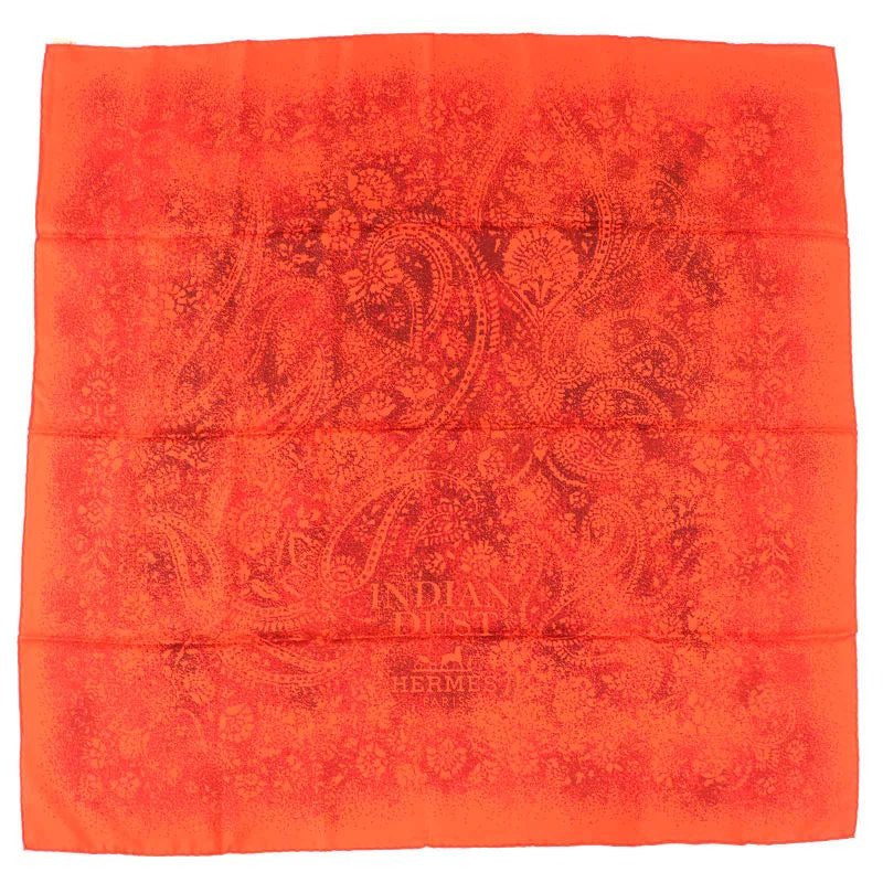 Hermes Carre 90 Indian DUST 100% Silk Geranium Rouge Brique Shawl Stole Bandana