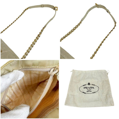 Prada Triangle Logo Chain Shoulder Bag Tessuto Nylon Ivory Mini — view 10