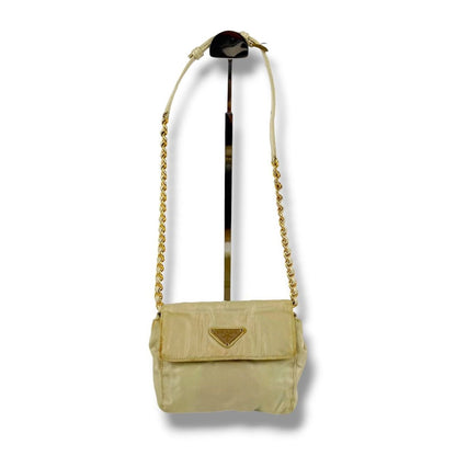 Prada Triangle Logo Chain Shoulder Bag Tessuto Nylon Ivory Mini — view 14