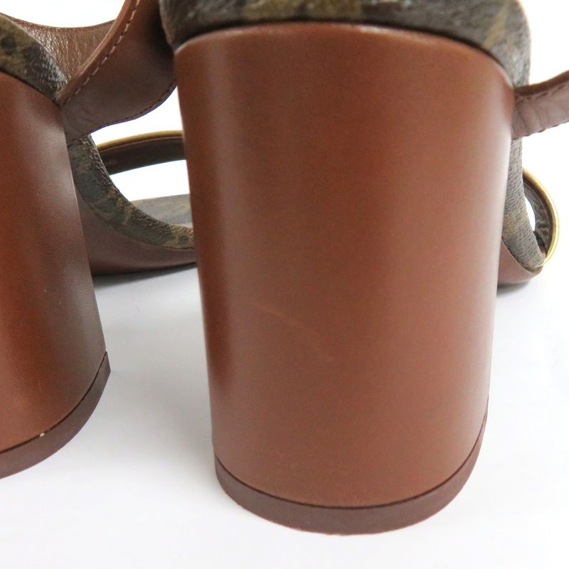 Louis Vuitton Monogram Ankle Strap Heel Sandals Brown Gold 36 1 2