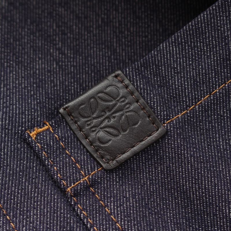 Loewe Denim Wool Calfskin Work Anagram Leather Patch Tailored Jacket Light