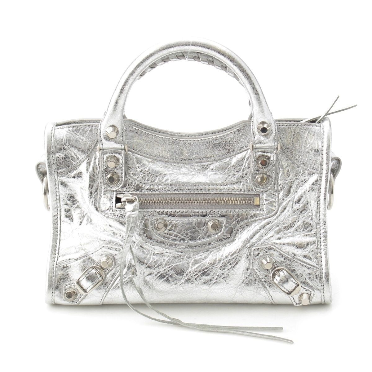 Balenciaga Leather le City Mini 2-Way Shoulder Handbag Silver