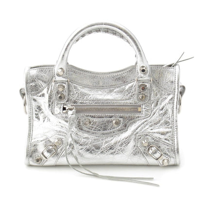 Balenciaga Leather le City Mini 2-Way Shoulder Handbag Silver