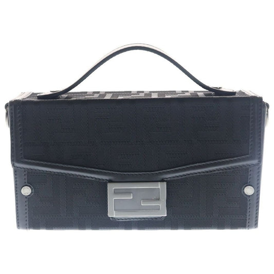 Fendi Baguette Soft Trunk 2-Way Shoulder Bag Black Leather Silver