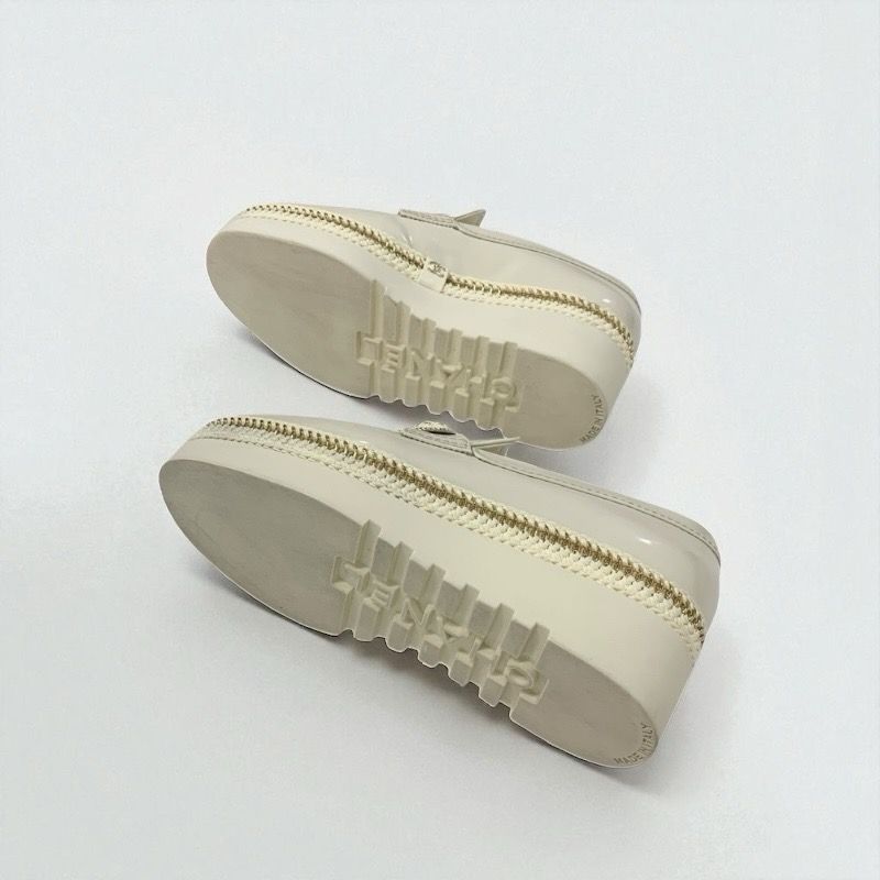 Chanel Loafer Leather Shoes Patent Leather White Gold Here Mark Thick Sole