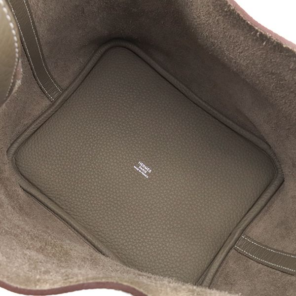 Hermes Handbag Picotin Lock MM Taurillon Clemence Etoupe Silver Hardware Glaze