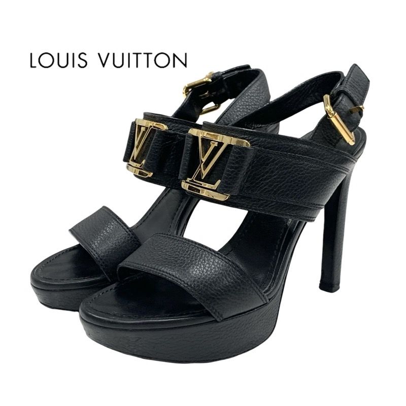 Louis Vuitton Horizon Line Sandals Shoes Leather Black Gold Lvhardware