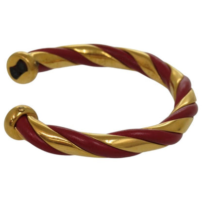 Hermes Twisted Metal Leather Red Gold Hardware Red Bangle 0079 Hermes