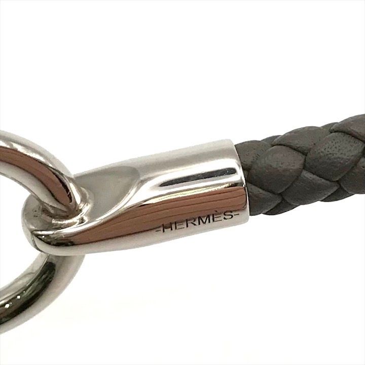 Hermes Glenan Leather Bra Calf Silver Gray Bangle Bracelet