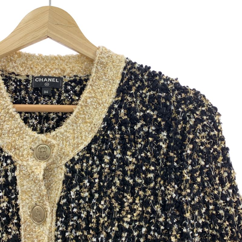 [chanel | 2019aw | Wool Silk Blend Tweed Knit Long Cardigan | 34 | Black Gold
