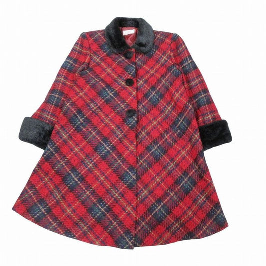 Yves Saint Laurent Vintage Faux Fur Tartan Check Coat Red